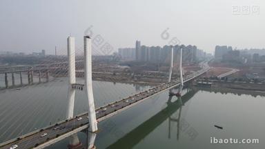 湖南湘潭湘江二桥交通航拍